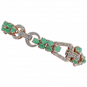 Rose gold and silver bracelet with emeralds and diamonds, 1980s