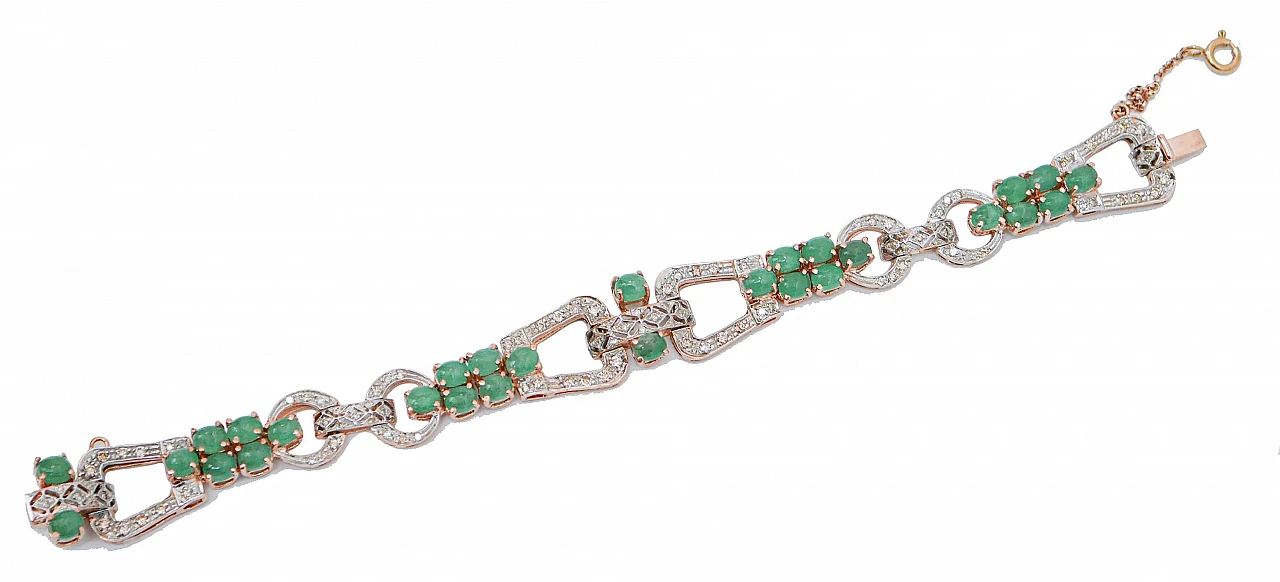 Rose gold and silver bracelet with emeralds and diamonds, 1980s 2