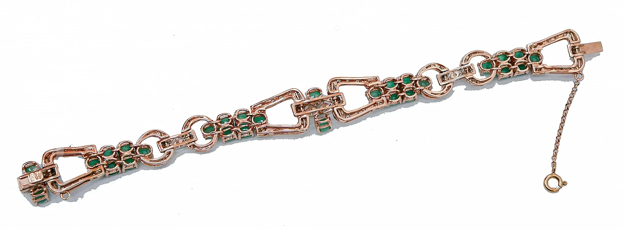 Rose gold and silver bracelet with emeralds and diamonds, 1980s 3