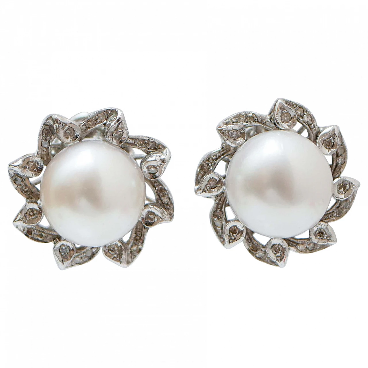 Pair of 14 karat white gold earrings with douth-sea pearl & diamonds 1