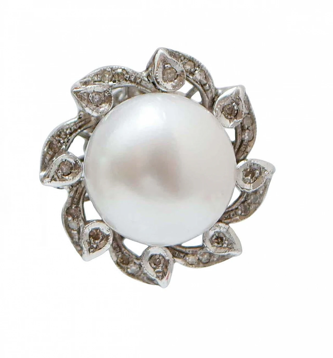 Pair of 14 karat white gold earrings with douth-sea pearl & diamonds 2