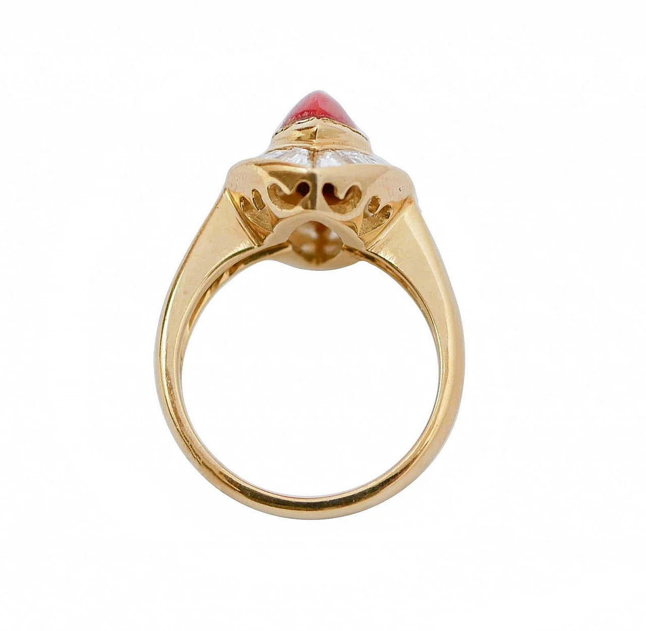 Coral ring with diamonds and 18K yellow gold, 1950s 3