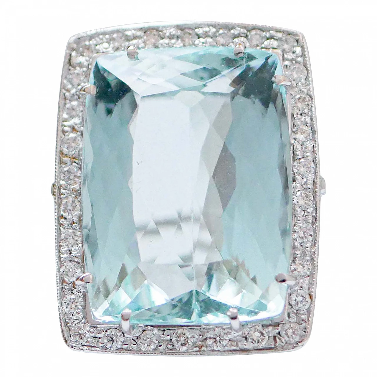 14K white gold ring with aquamarine and diamonds, 1950s 1