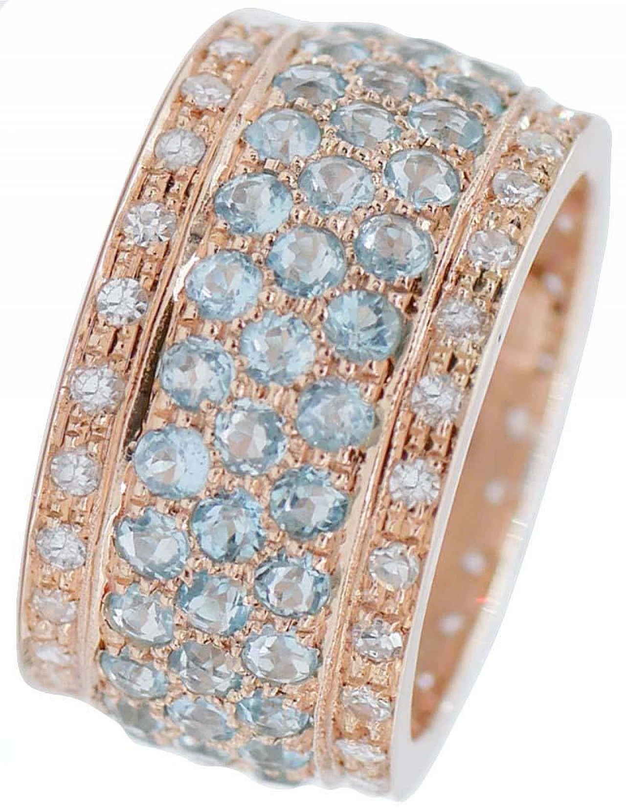 14 Karat rose gold band ring with acquamarines & diamonds 2