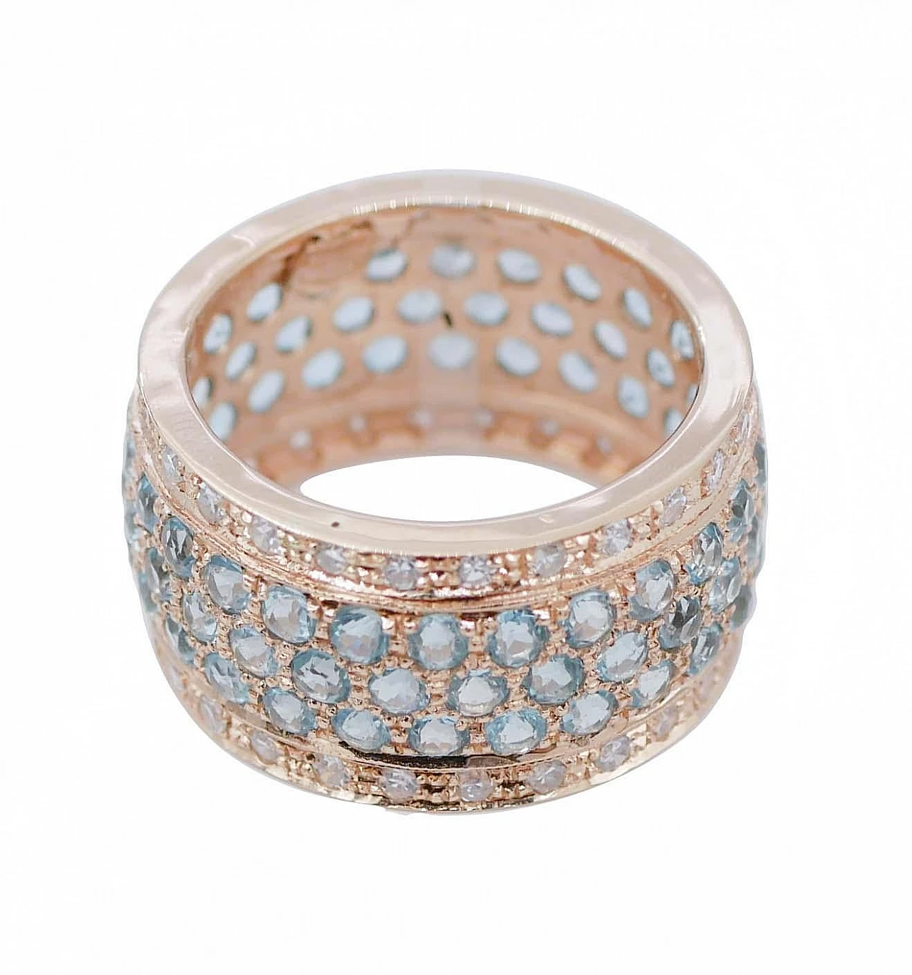 14 Karat rose gold band ring with acquamarines & diamonds 3