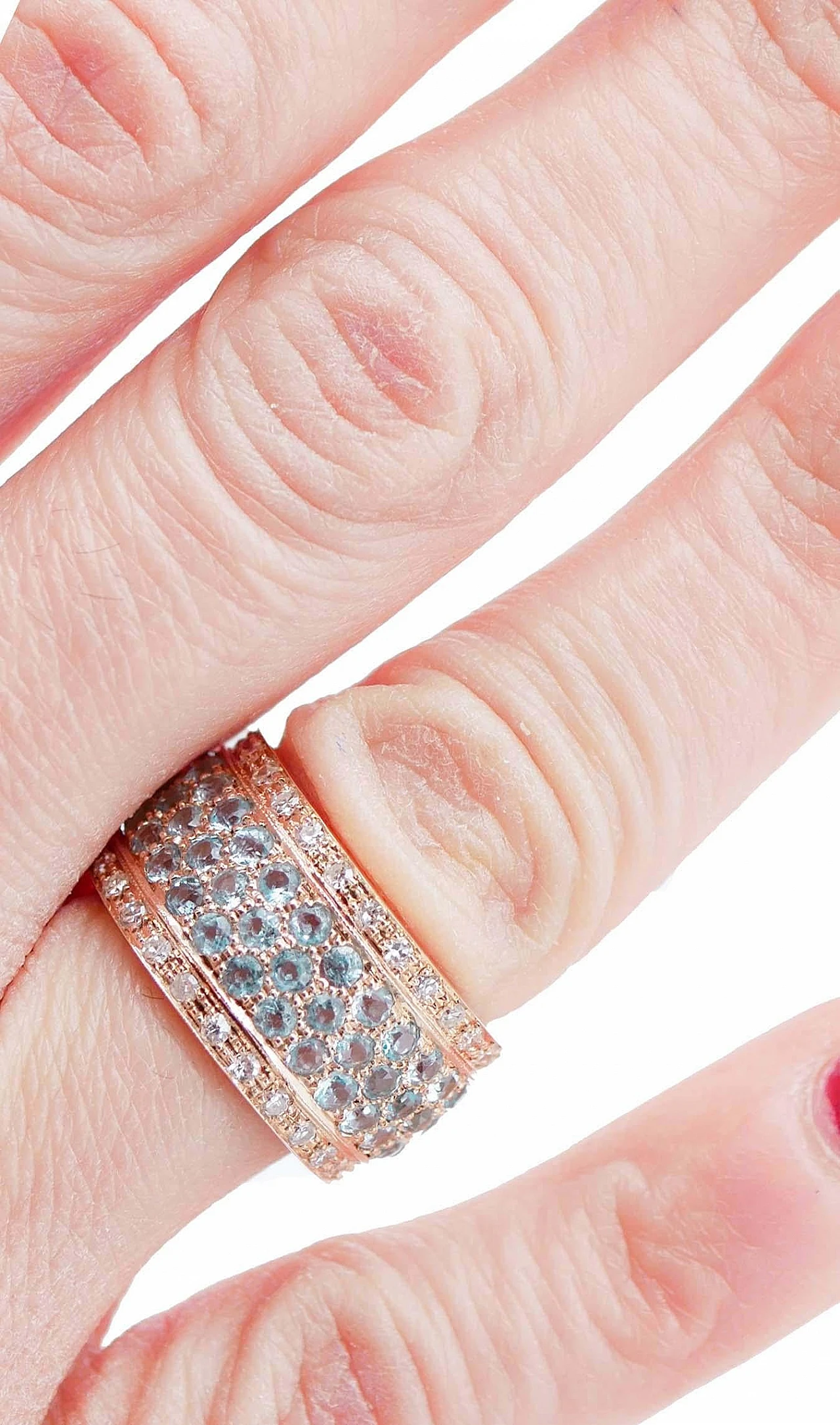 14 Karat rose gold band ring with acquamarines & diamonds 5