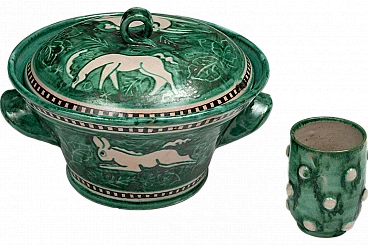 Vietri majolica tureen with glass, 1960s