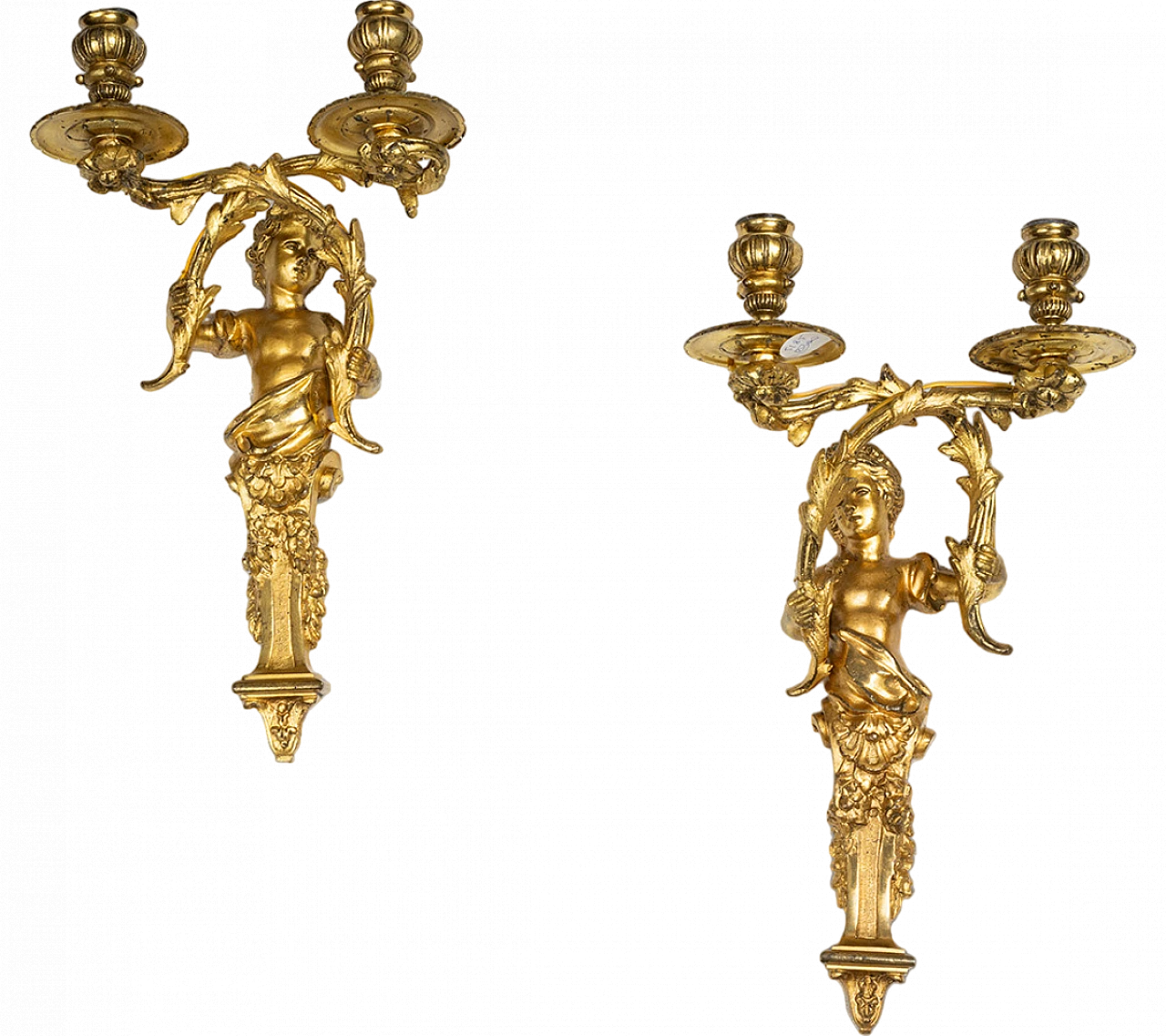 Pair of Napoleon III wall sconces in gilded bronze, 19th century 5