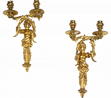 Pair of Napoleon III wall sconces in gilded bronze, 19th century