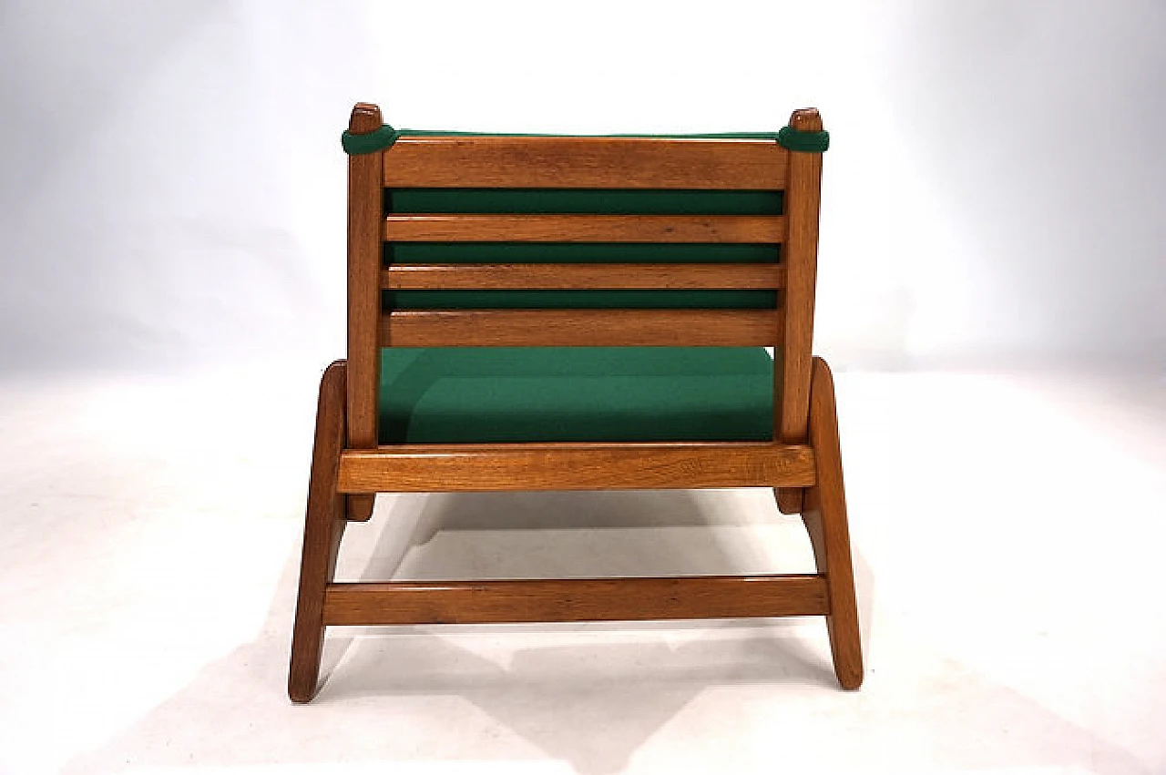 Hunting chair in oak & green fabric by H. Heger for PGH, 1950s 1