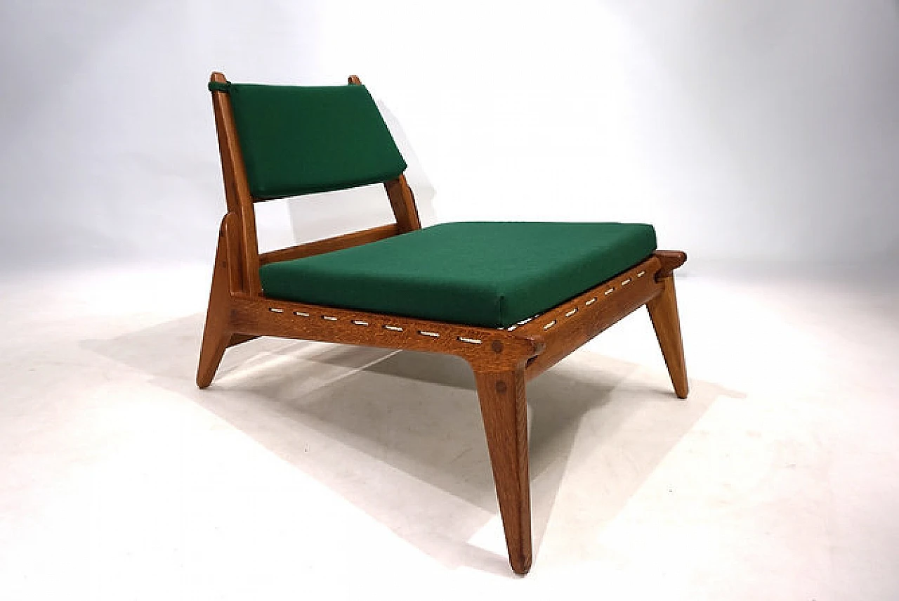 Hunting chair in oak & green fabric by H. Heger for PGH, 1950s 2