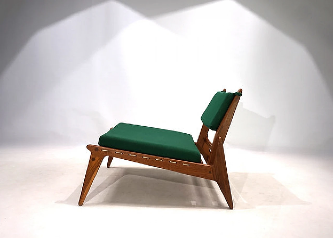 Hunting chair in oak & green fabric by H. Heger for PGH, 1950s 3