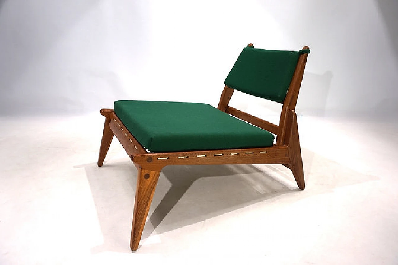 Hunting chair in oak & green fabric by H. Heger for PGH, 1950s 5