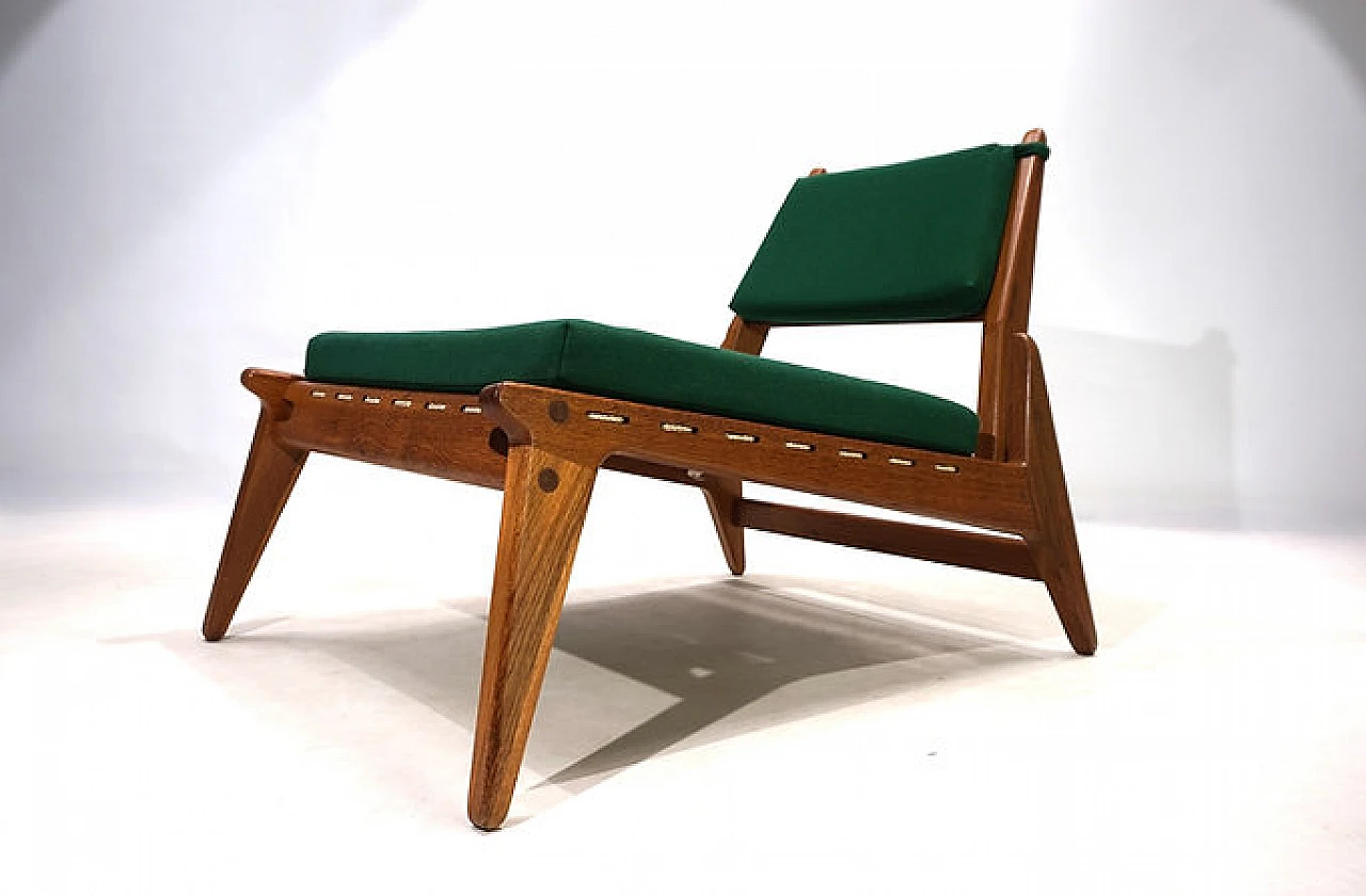 Hunting chair in oak & green fabric by H. Heger for PGH, 1950s 9