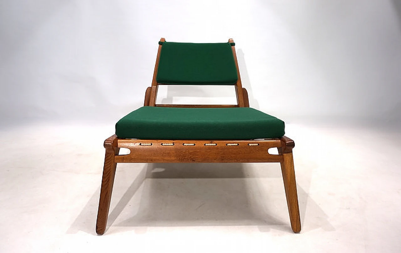 Hunting chair in oak & green fabric by H. Heger for PGH, 1950s 10