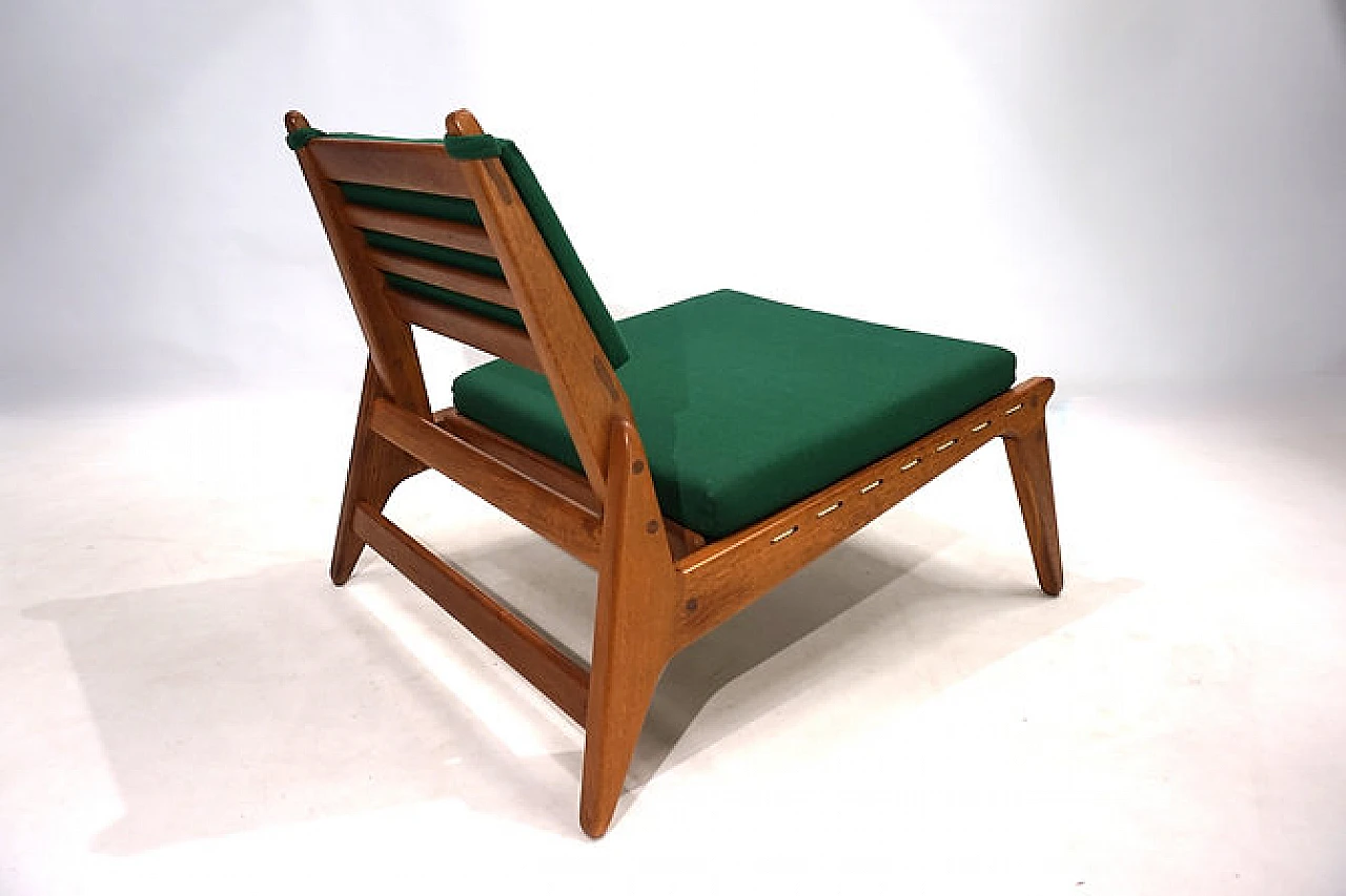 Hunting chair in oak & green fabric by H. Heger for PGH, 1950s 12