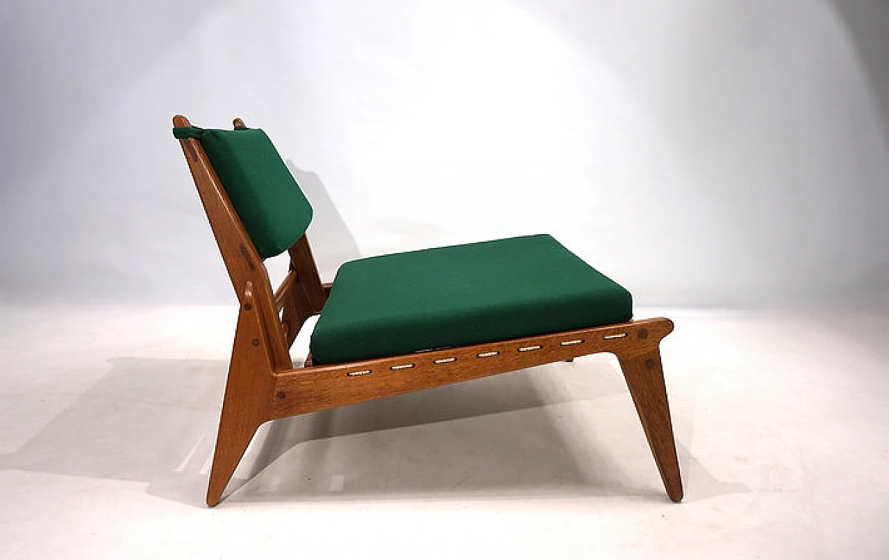 Hunting chair in oak & green fabric by H. Heger for PGH, 1950s 13