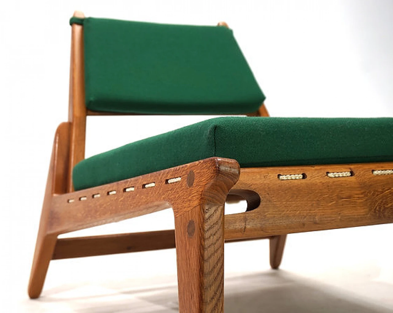 Hunting chair in oak & green fabric by H. Heger for PGH, 1950s 14