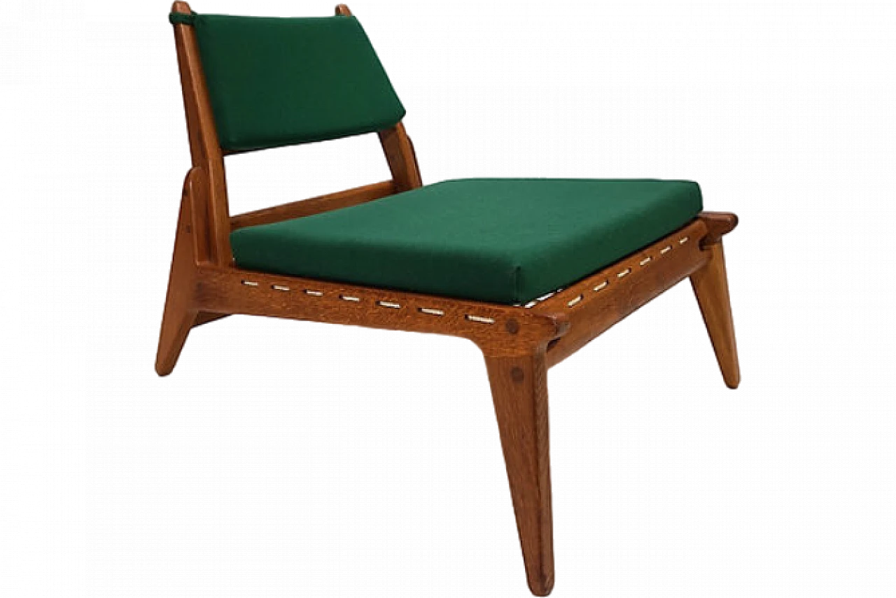 Hunting chair in oak & green fabric by H. Heger for PGH, 1950s 16