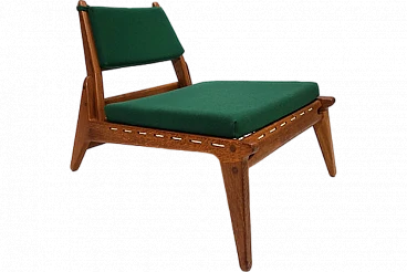 Hunting chair in oak & green fabric by H. Heger for PGH, 1950s