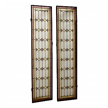 Pair of Art Nouveau stained and leaded glass windows, 19th century