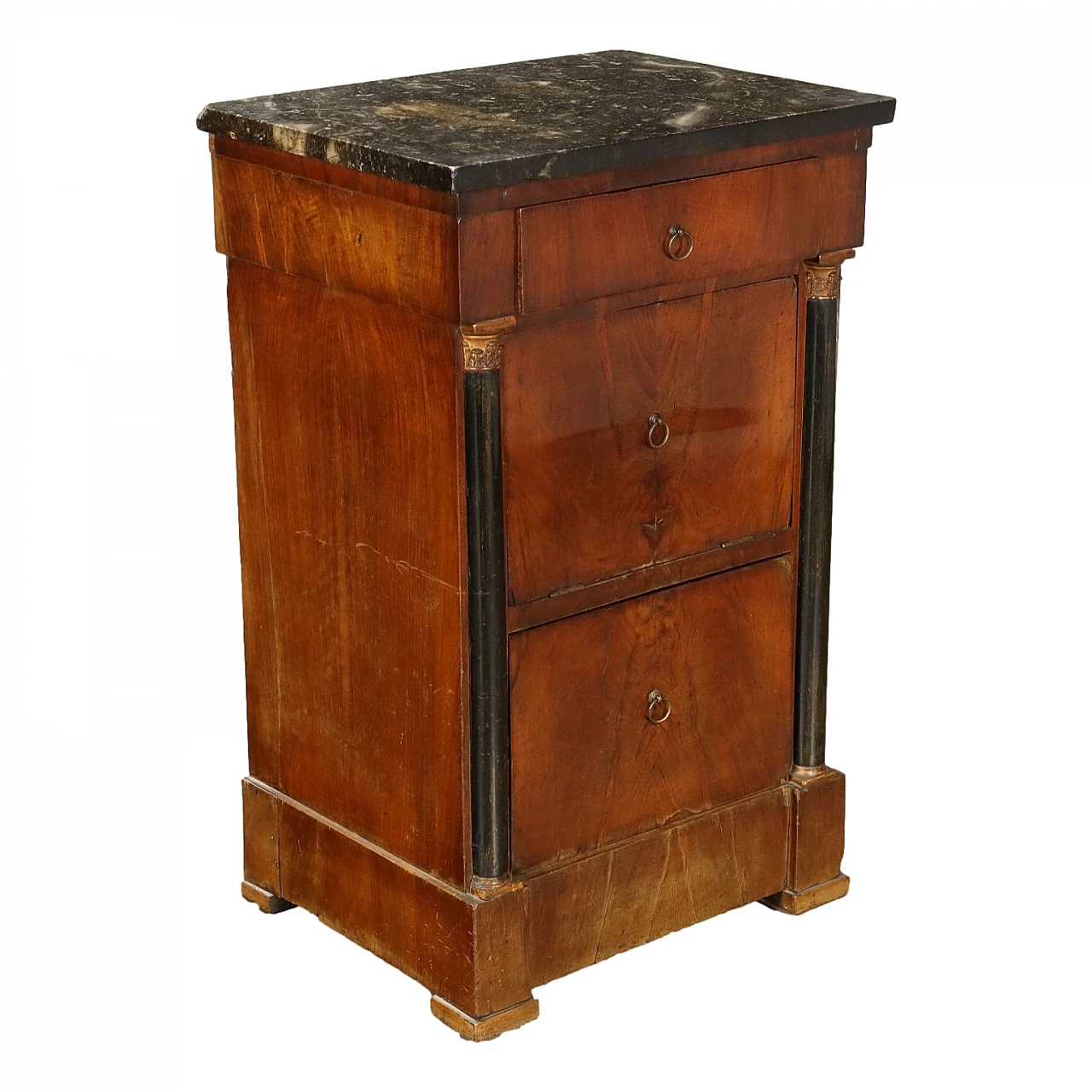 Empire walnut nightstand with marble top & plinth feet, 19th century 1