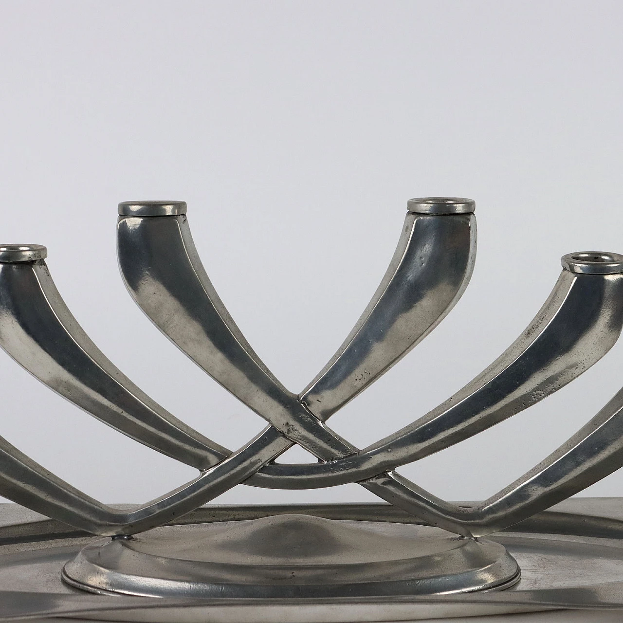 Pewter candelabra and tray by Giovanni Patrini for Atena, 1980s 3