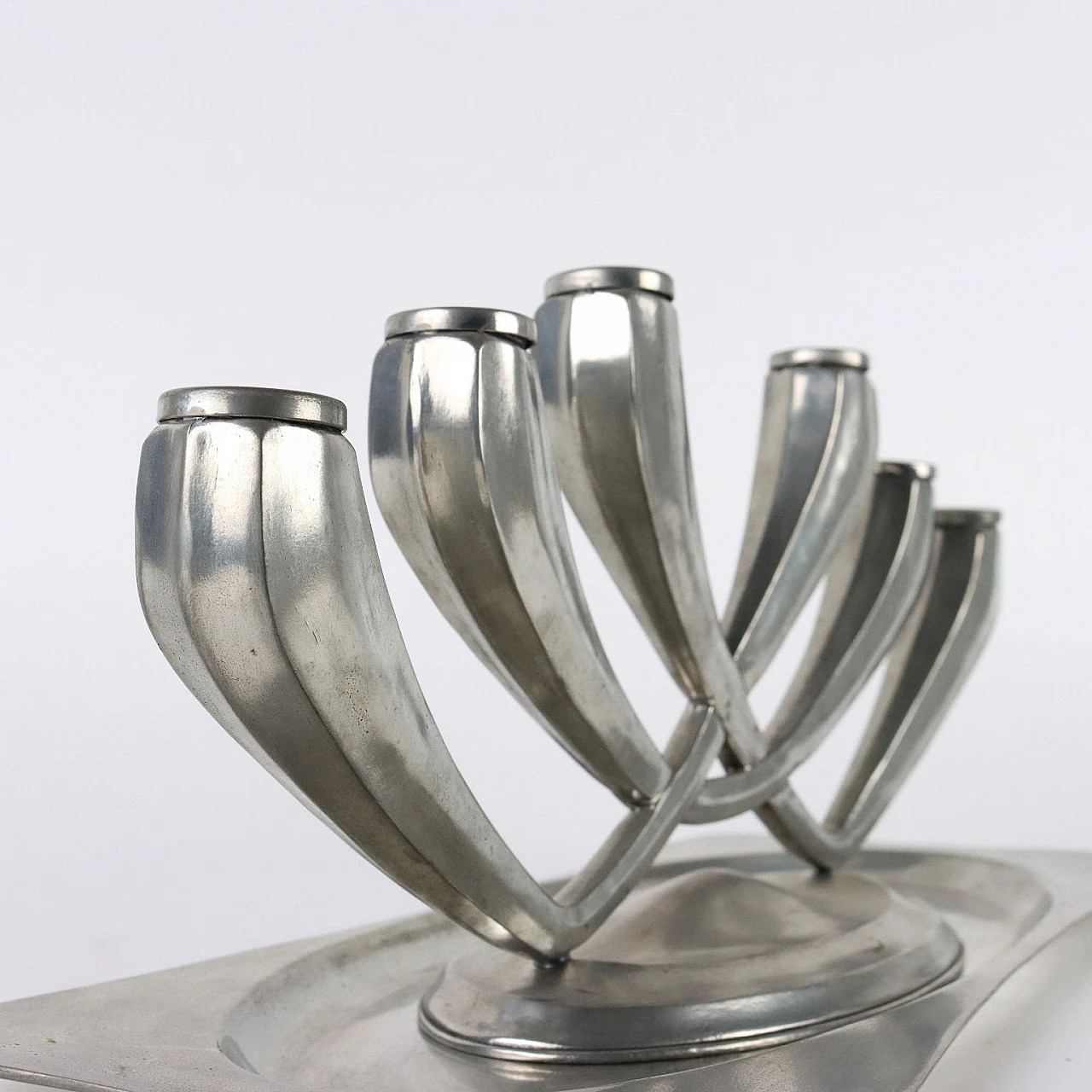 Pewter candelabra and tray by Giovanni Patrini for Atena, 1980s 6