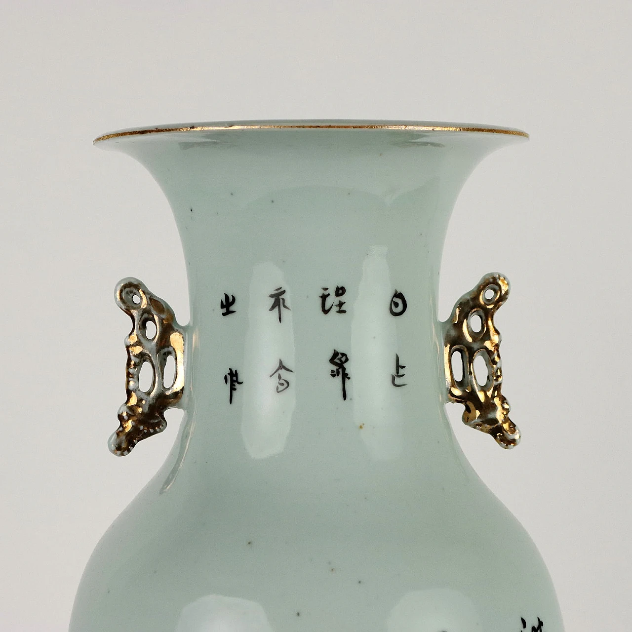 Vaso a balaustro in porcellana dipinta a smalti Qianjiang con poema 7