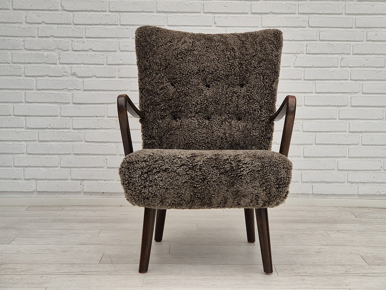 Danish beech and sheepskin Wellington armchair, 1960s 1