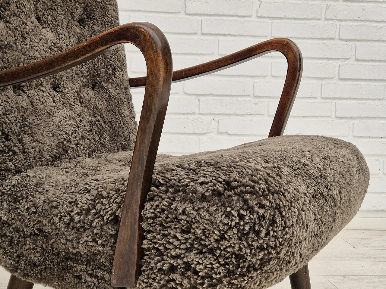 Danish beech and sheepskin Wellington armchair, 1960s 3