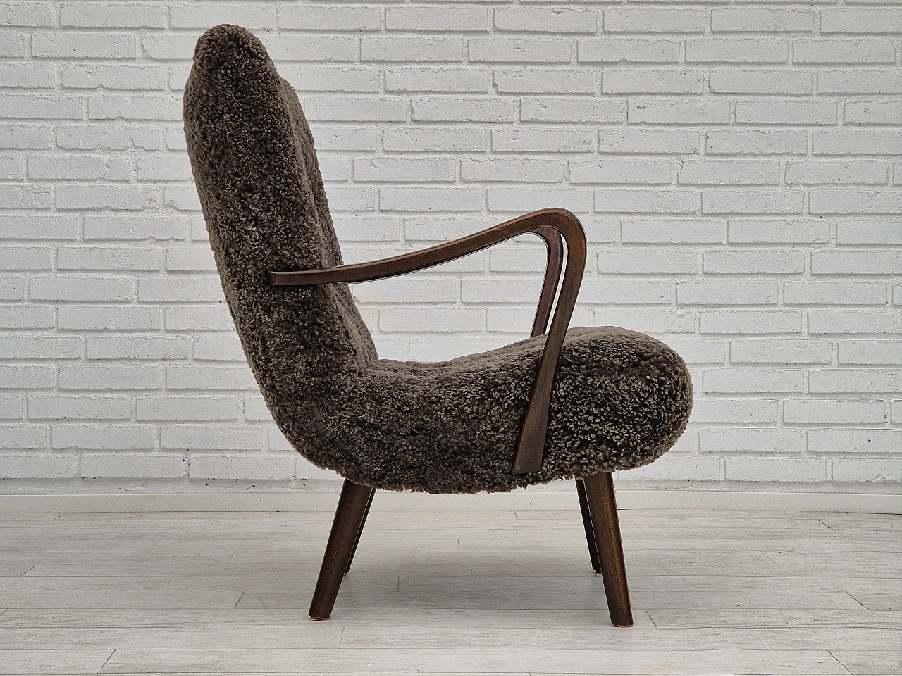 Danish beech and sheepskin Wellington armchair, 1960s 7