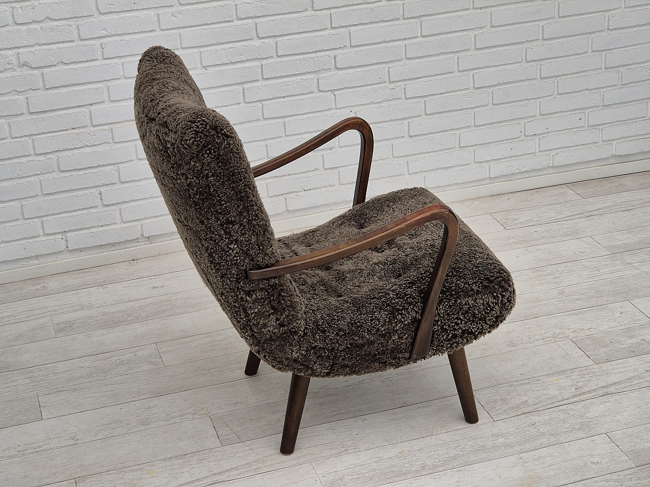 Danish beech and sheepskin Wellington armchair, 1960s 8