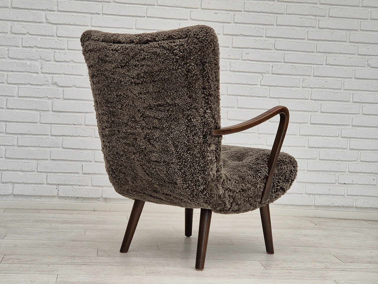 Danish beech and sheepskin Wellington armchair, 1960s 9