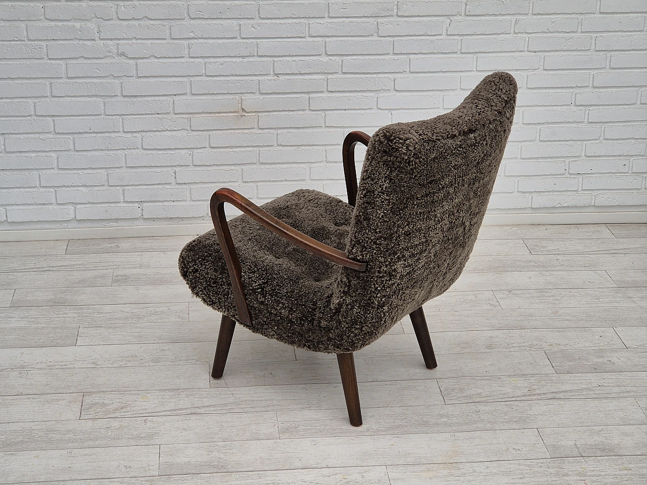 Danish beech and sheepskin Wellington armchair, 1960s 11