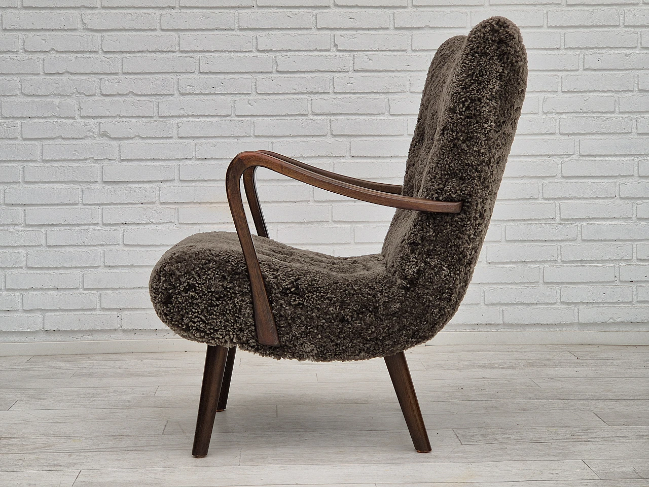 Danish beech and sheepskin Wellington armchair, 1960s 13