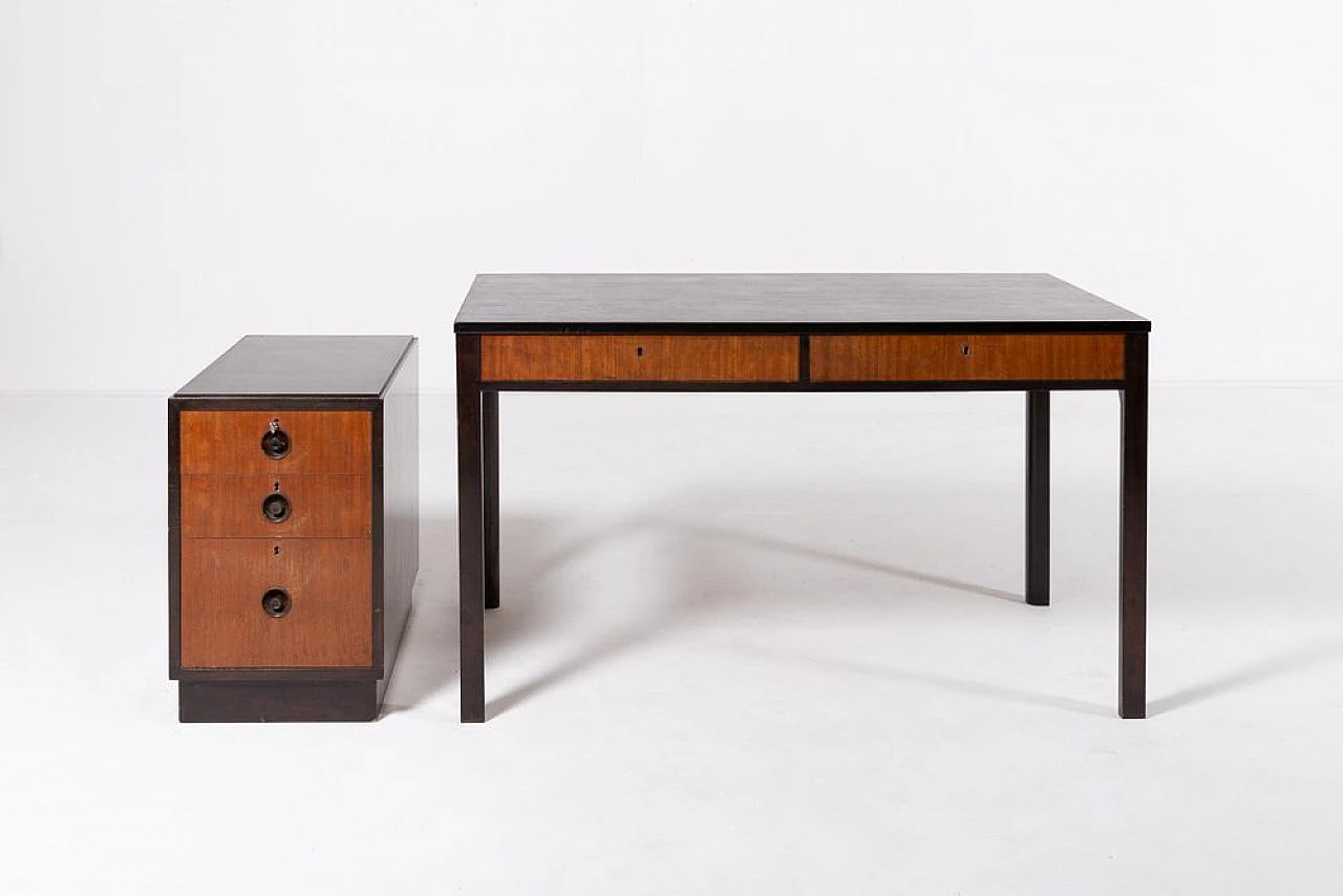 Scandinavian desk with drawers unit in walnut veneer, 1960s 2