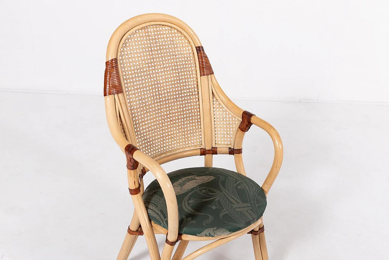 Rattan & bamboo chairs with leather details and table, 1970s 6