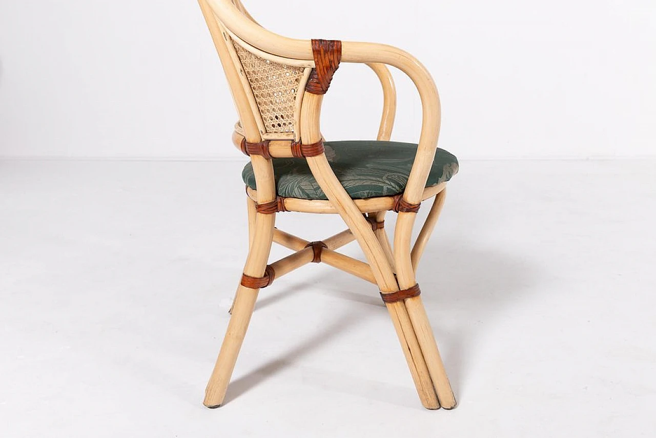 Rattan & bamboo chairs with leather details and table, 1970s 8