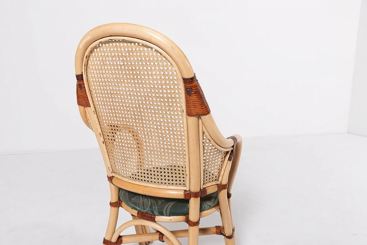 Rattan & bamboo chairs with leather details and table, 1970s 9