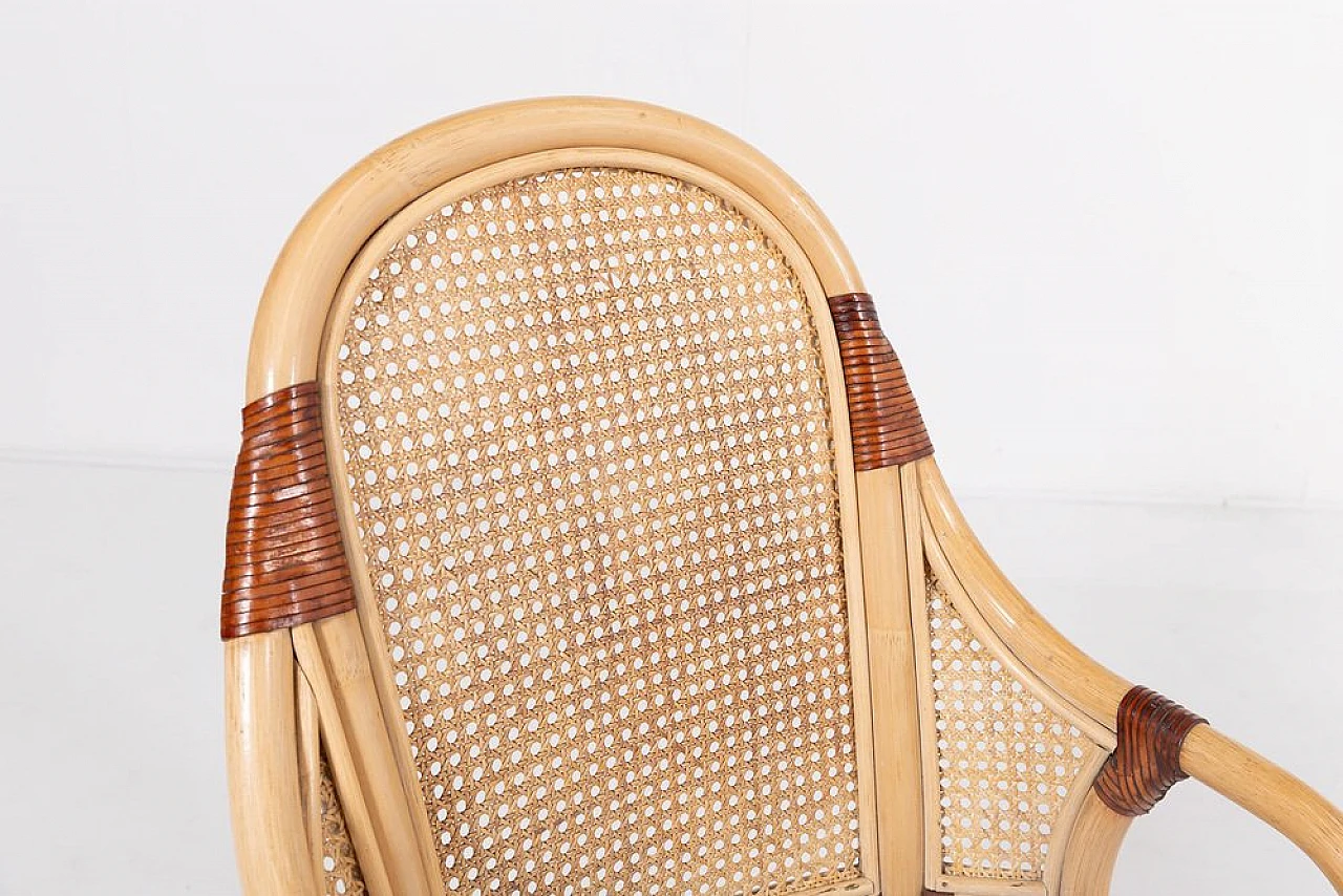 Rattan & bamboo chairs with leather details and table, 1970s 10