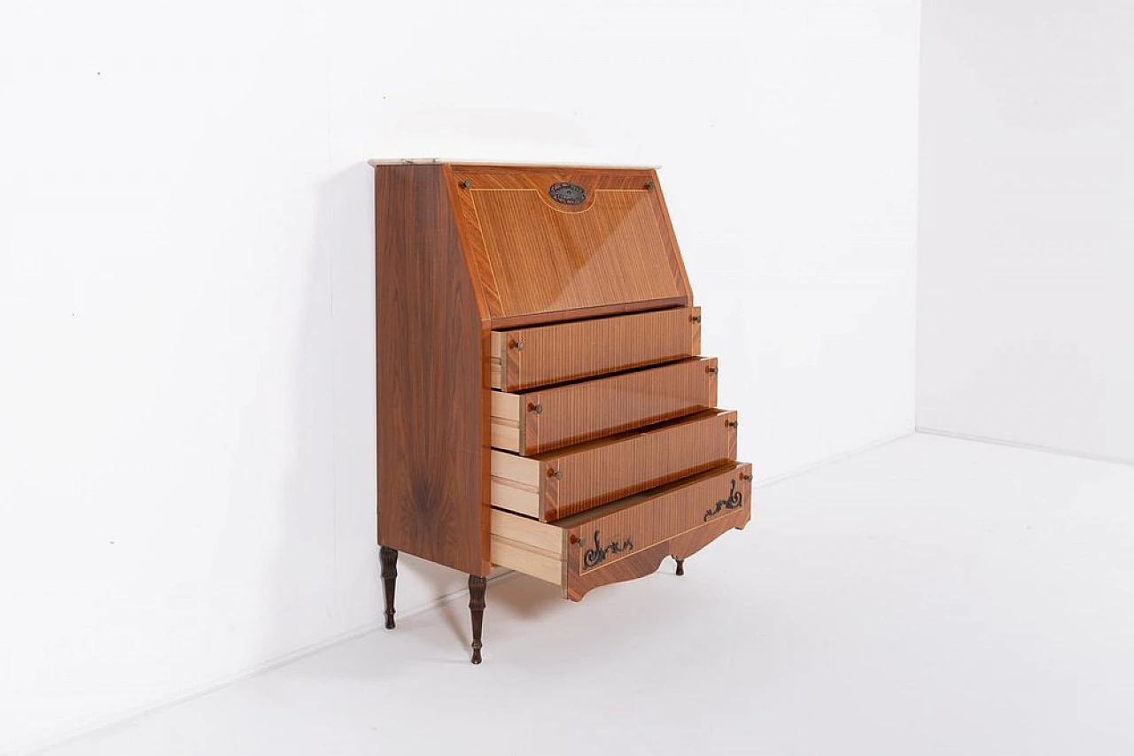 Wood, marble and brass dresser with drawers by Martineli, 1950s 2