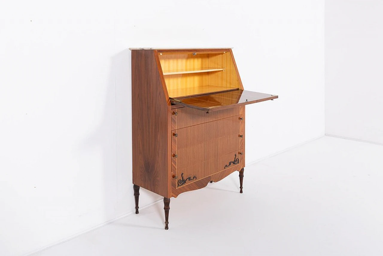 Wood, marble and brass dresser with drawers by Martineli, 1950s 3