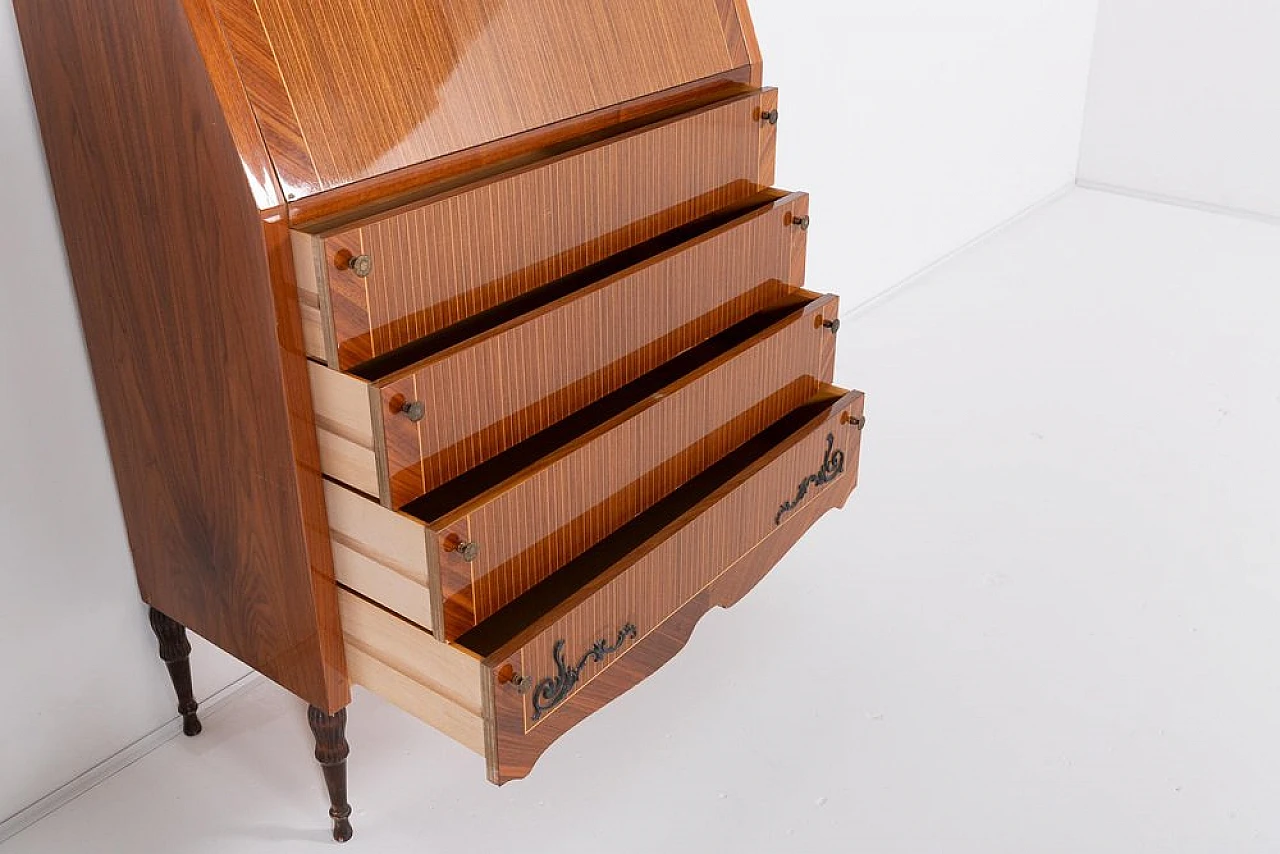 Wood, marble and brass dresser with drawers by Martineli, 1950s 4