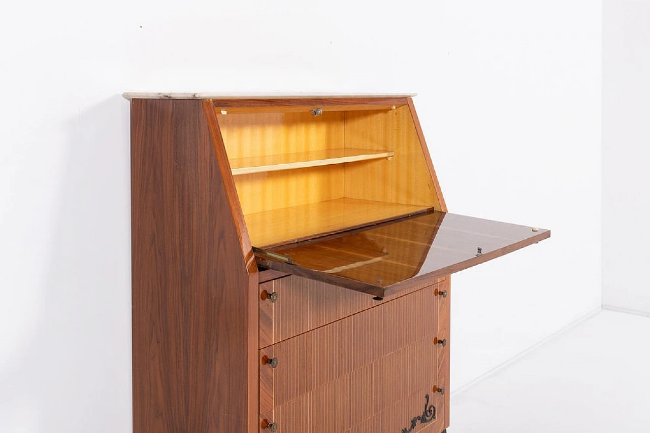 Wood, marble and brass dresser with drawers by Martineli, 1950s 5