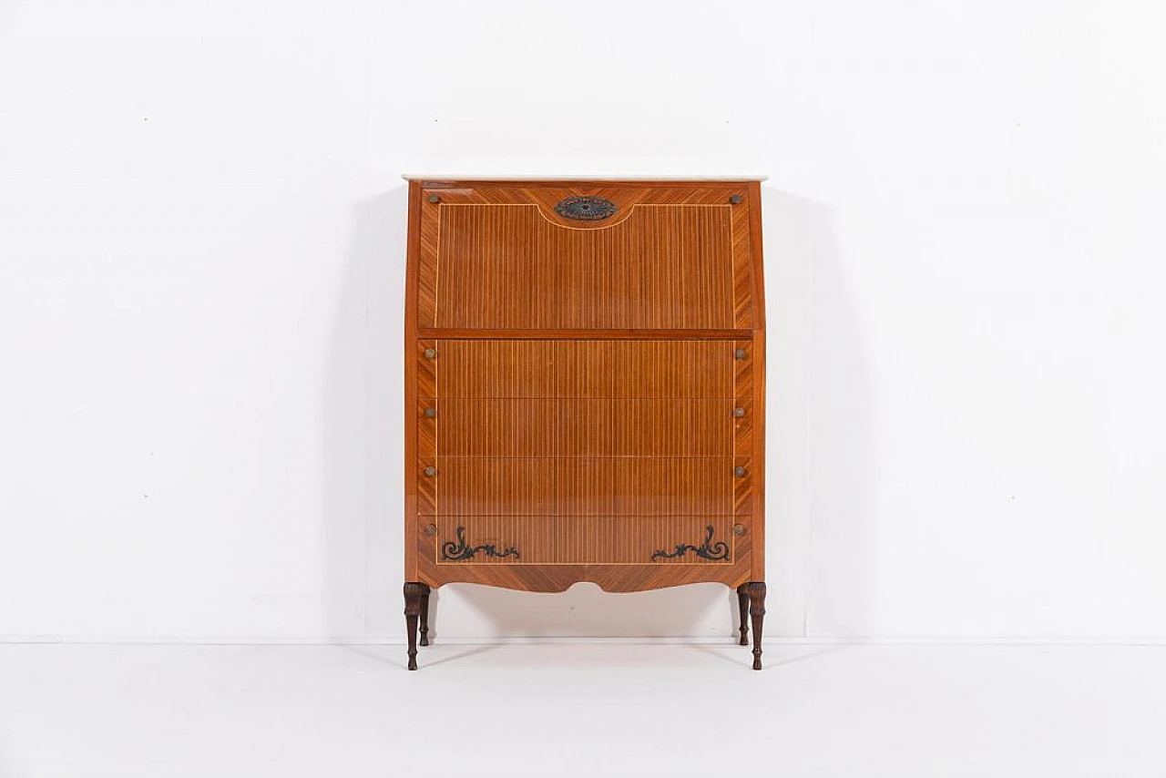 Wood, marble and brass dresser with drawers by Martineli, 1950s 6