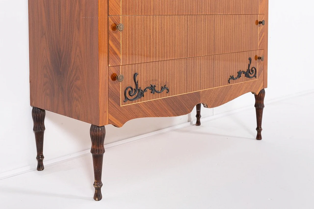 Wood, marble and brass dresser with drawers by Martineli, 1950s 9