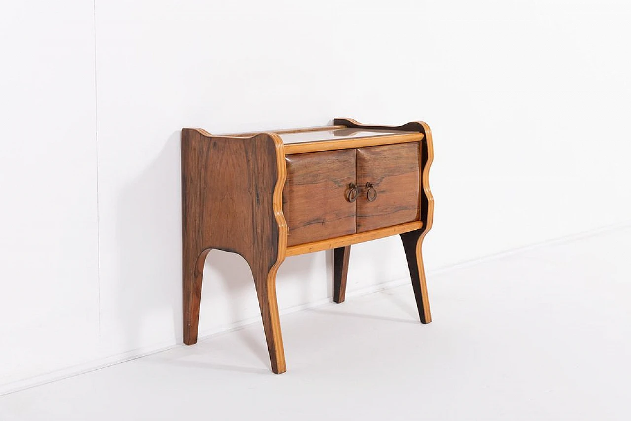 Mid-Century sculptural Nightstand in wood and glass, 1950s 1