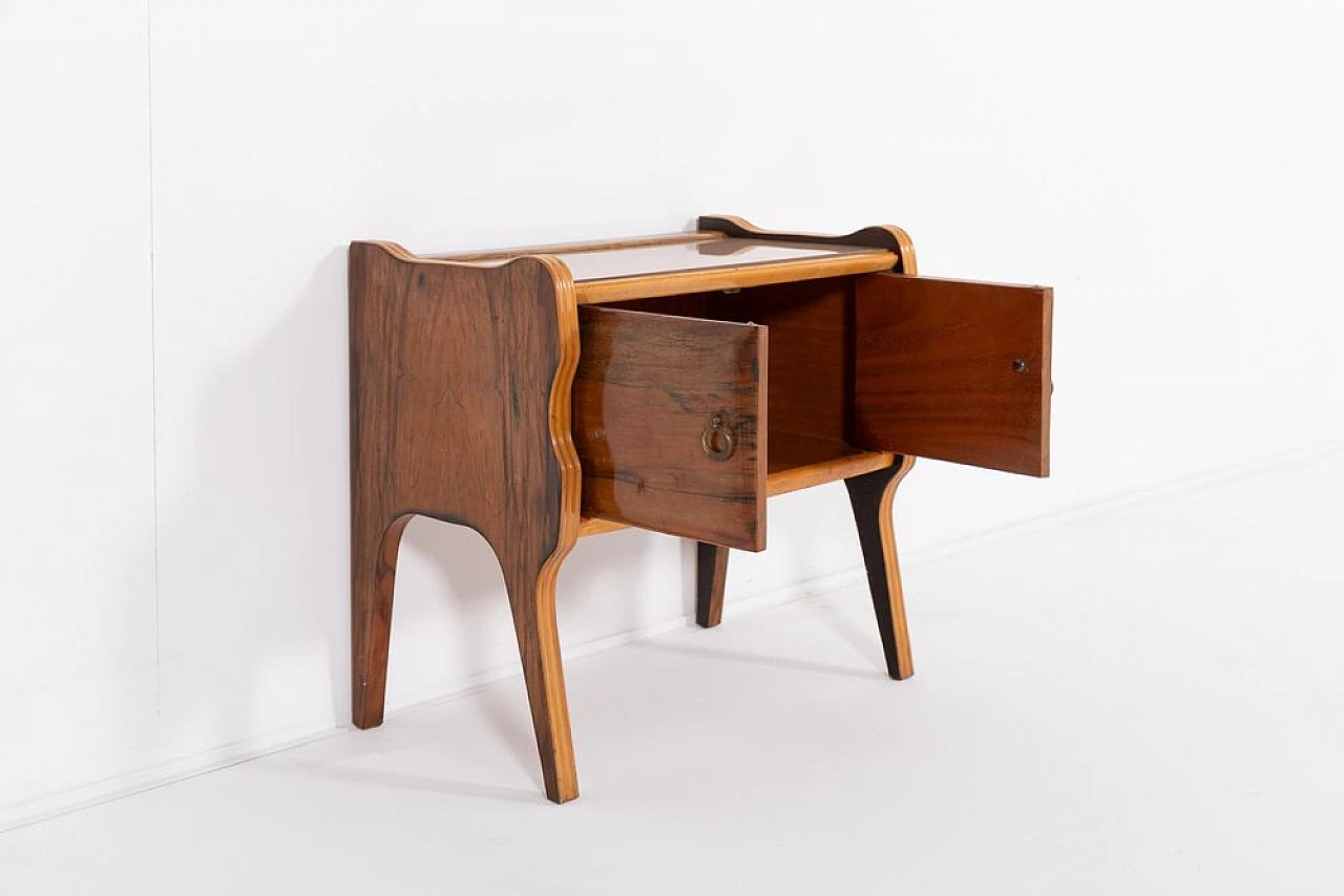 Mid-Century sculptural Nightstand in wood and glass, 1950s 2