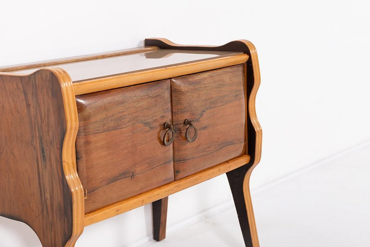 Mid-Century sculptural Nightstand in wood and glass, 1950s 4